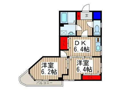 T.N AARON(2DK/2階)の間取り写真
