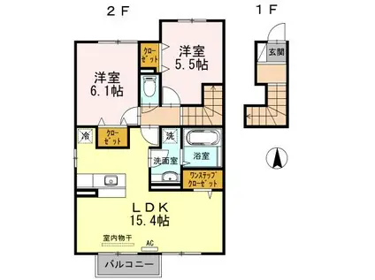 エスターテ柊II(2LDK/2階)の間取り写真