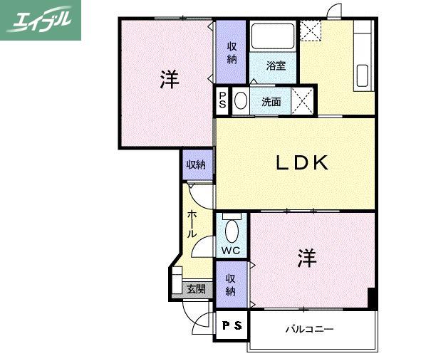 ウィスティリアB(2LDK/1階)の間取り写真
