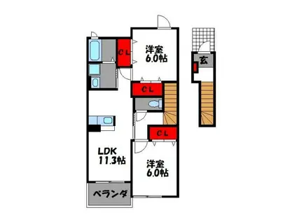 ブリアンメゾン D(2LDK/2階)の間取り写真