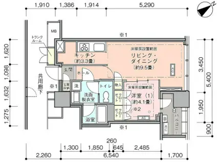 横浜ヴェールタワー(1LDK/16階)の間取り写真