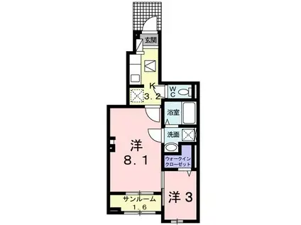 グランシャリオ(2K/1階)の間取り写真