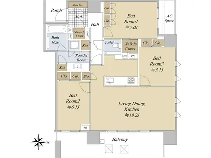 グランドメゾン浄水ガーデンシティ フォレストゲートII(3LDK/5階)の間取り写真