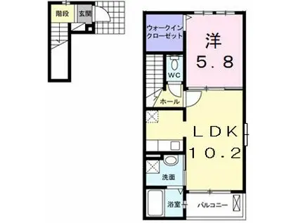 アプレンデールI(1LDK/2階)の間取り写真