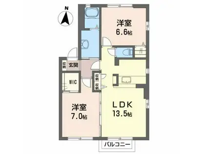 グリーン ハーモニー・B(2LDK/2階)の間取り写真