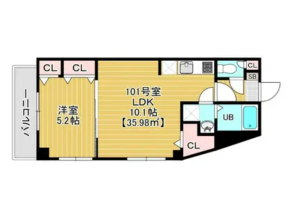 グランディオ検見川(1LDK/1階)の間取り写真