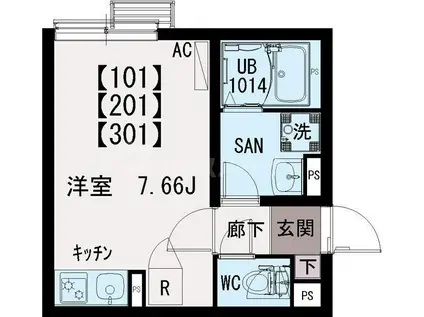 イクシオ町屋II(ワンルーム/3階)の間取り写真