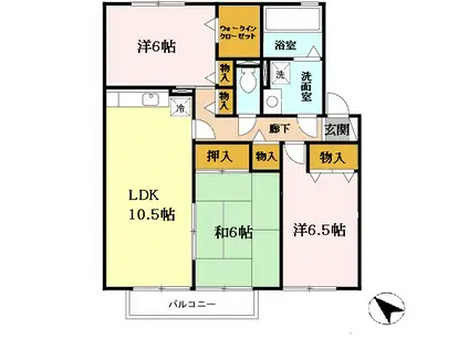 グレイスコート C棟(3LDK/2階)の間取り写真