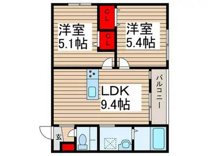 ミア流山(2LDK/1階)の間取り写真