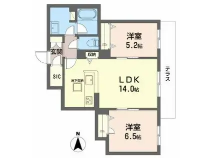 シャーメゾン レーヴ(2LDK/1階)の間取り写真