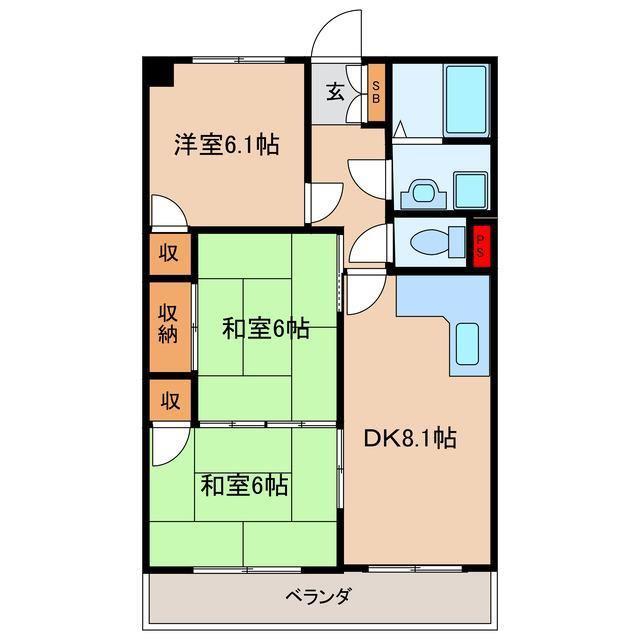 ハイツメロディ(3DK/4階)の間取り写真