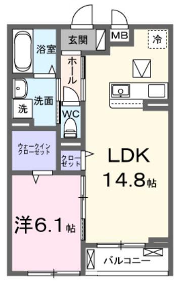 リヴァーサイド ヴィラ(1LDK/1階)の間取り写真