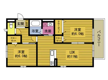 フェリーチェII(2LDK/1階)の間取り写真