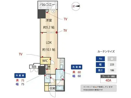 ズーム信濃町(1LDK/5階)の間取り写真