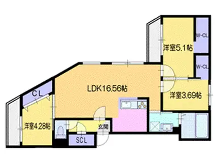 ラ・シュエット札幌駅(3LDK/4階)の間取り写真