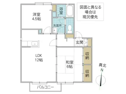 ヴィルヌーブ A棟(2LDK/2階)の間取り写真