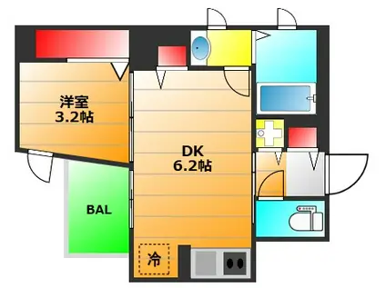 ALZA北浜(1DK/2階)の間取り写真