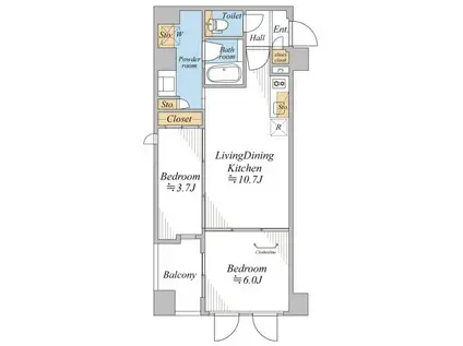 プレミアムフラット横濱紅葉坂(2LDK/6階)の間取り写真