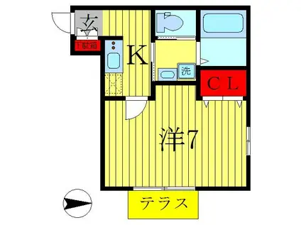 ELVITA新松戸(1K/1階)の間取り写真