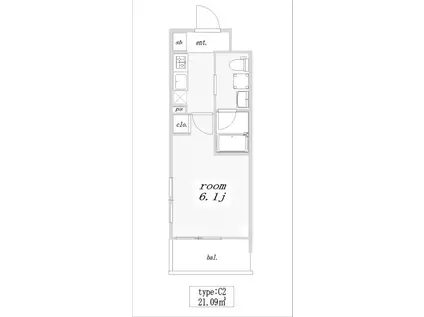 クレヴィスタ阪東橋III(1K/11階)の間取り写真