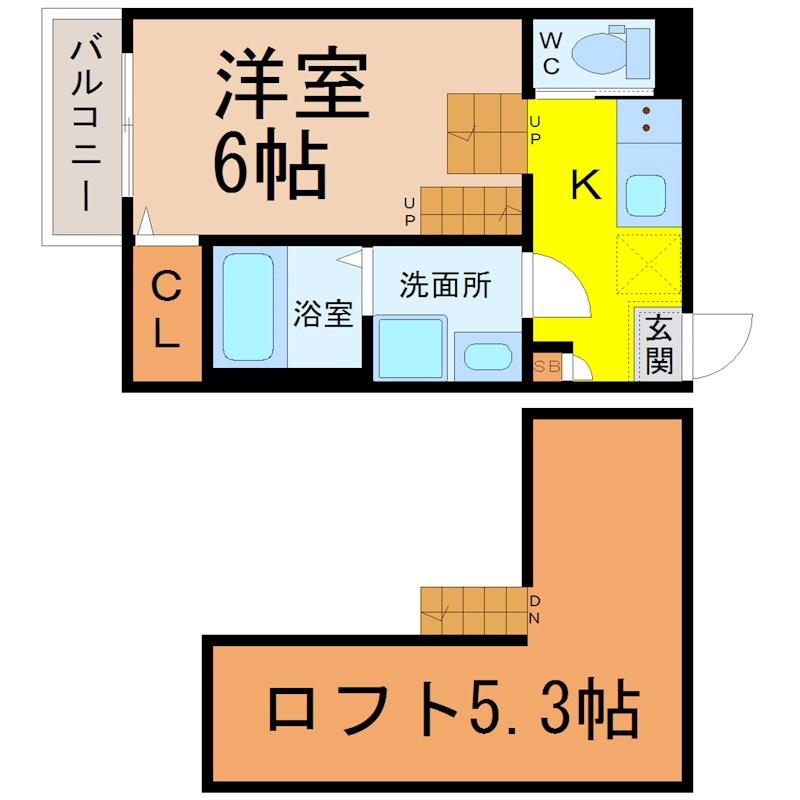 ハーモニーテラス川名町(1K/2階)の間取り写真