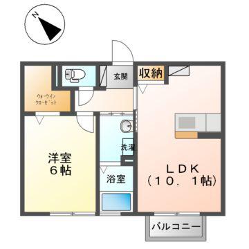 リッツハウスB棟(1LDK/2階)の間取り写真