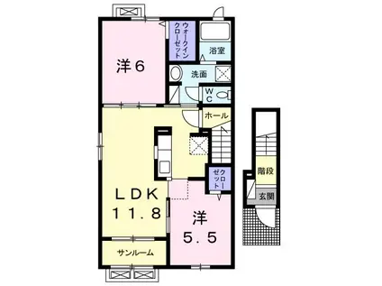 プラシードI(2LDK/2階)の間取り写真