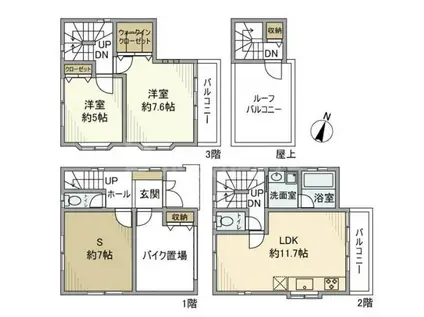 千駄木戸建(3LDK/1階)の間取り写真
