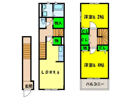 ノ-スコート・ケイ(2LDK/2階)の間取り写真