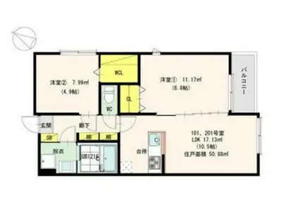 コートドール本牧(2LDK/2階)の間取り写真