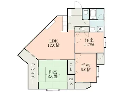 鹿児島ハイツ(3LDK/1階)の間取り写真