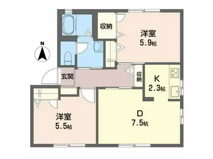 シャーメゾン・フレール A棟(2DK/1階)の間取り写真