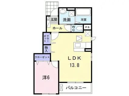 ニューシャルム(1LDK/1階)の間取り写真