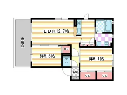 ローズヒルズII(2LDK/1階)の間取り写真
