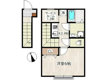 ホワイトローズIII(1SK/2階)の間取り写真