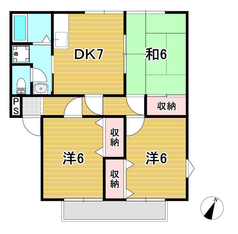 サニースクエア A棟(3DK/2階)の間取り写真