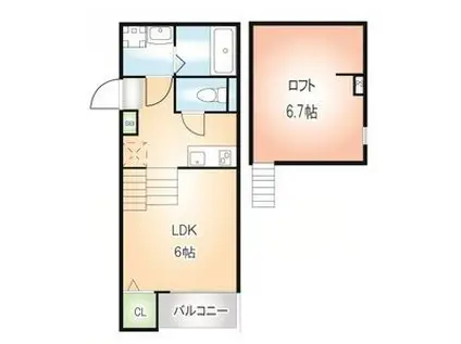 エクスクルーシヴ高畑 バイクOK(1SK/2階)の間取り写真