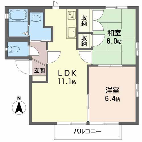 メゾン・PAPIERB棟(2LDK/2階)の間取り写真