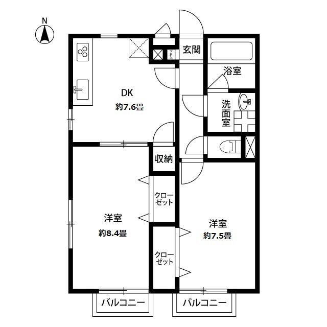 アムール ブション(2DK/1階)の間取り写真