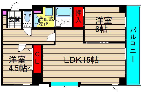 アルボール西道頓堀(2LDK/4階)の間取り写真