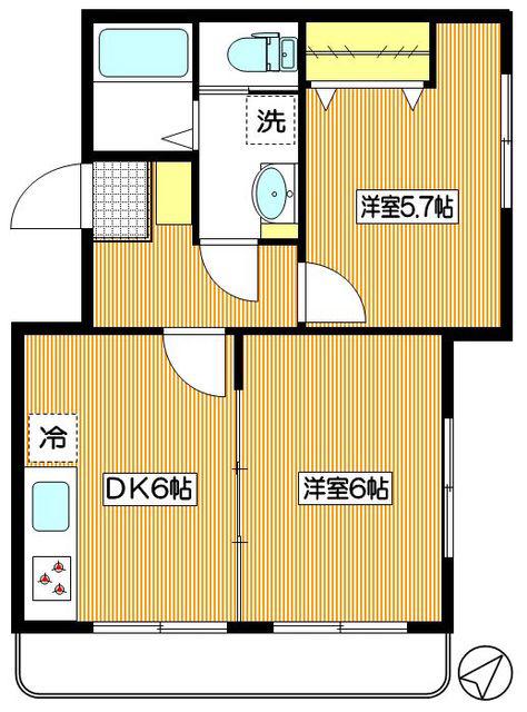 モンシャトー(2DK/4階)の間取り写真