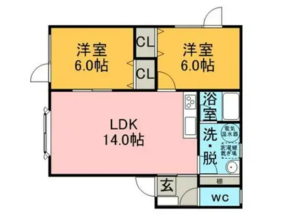 エコヒルズB(2LDK/1階)の間取り写真