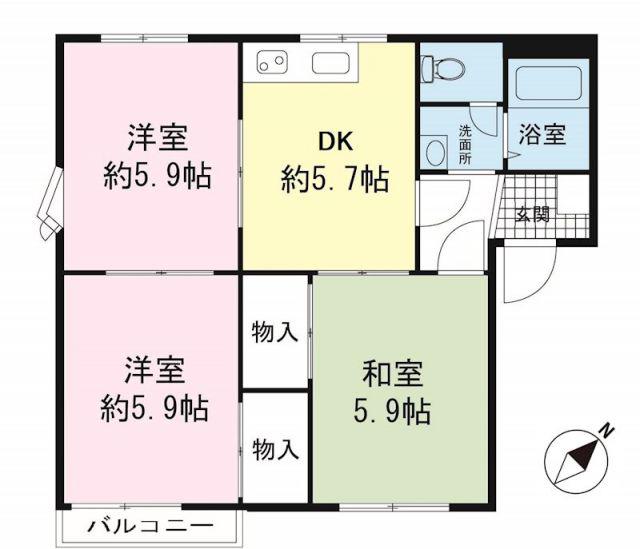 リバーサイド中島B(3DK/2階)の間取り写真