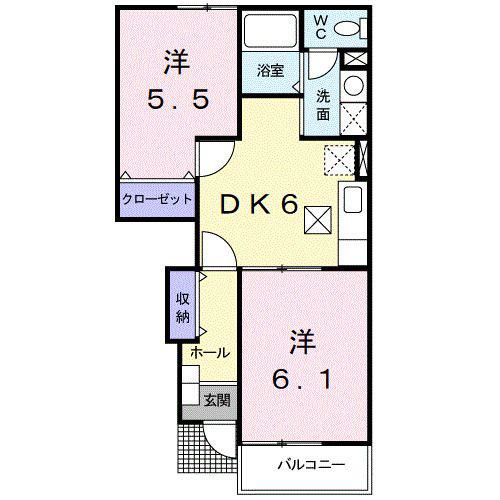 ビーミングベルI(2DK/1階)の間取り写真