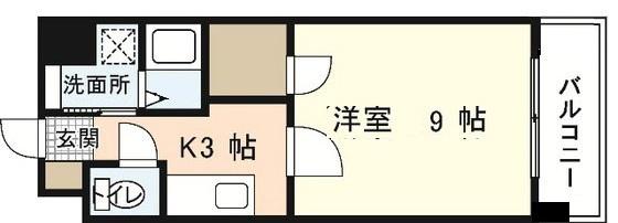 ロアール楠木(1K/4階)の間取り写真