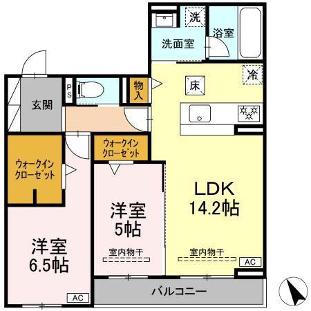 ル・カヴァリエ(2LDK/1階)の間取り写真