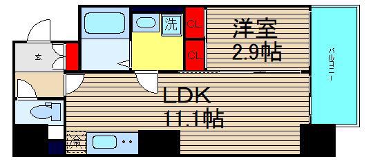 エムコート新町(1LDK/8階)の間取り写真