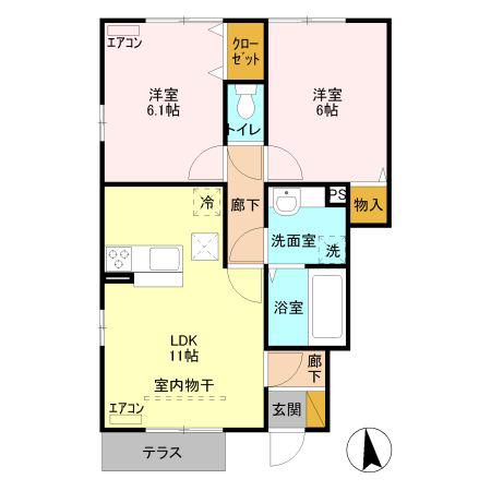ブライトガーデン B(2LDK/1階)の間取り写真