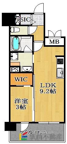 ラクレイス平尾山荘通(1LDK/10階)の間取り写真