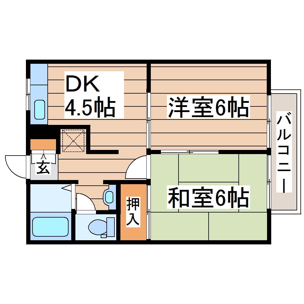 ヴィラクレストA(2DK/2階)の間取り写真